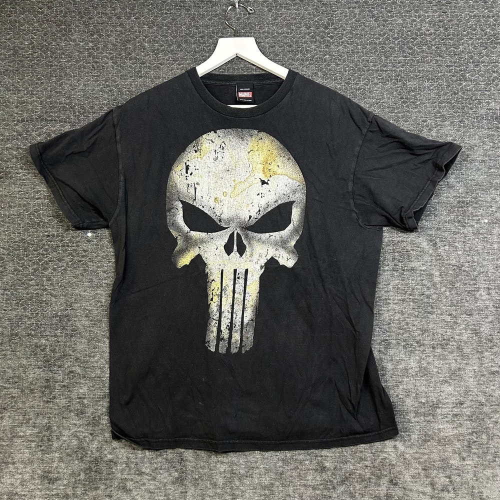 Marvel Punisher T-Shirt Mens Medium Black Good Distressed Skull Graphic Tee